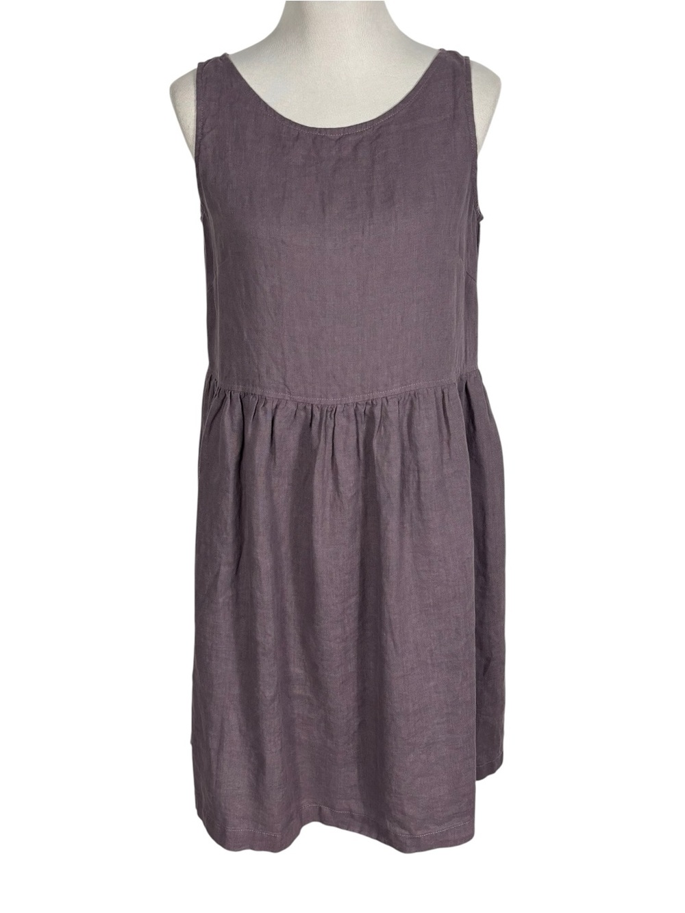 Linenfox Lavender Purple Pocket Lagenlook Oversize Minimalist Dress Sleeveless S